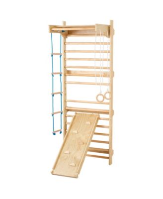 Swedish Ladder Wall Gym, 5-in-1 Indoor Climbing Set w/ Pull-Up Bar, Rings, Rope Ladder & Slide Board