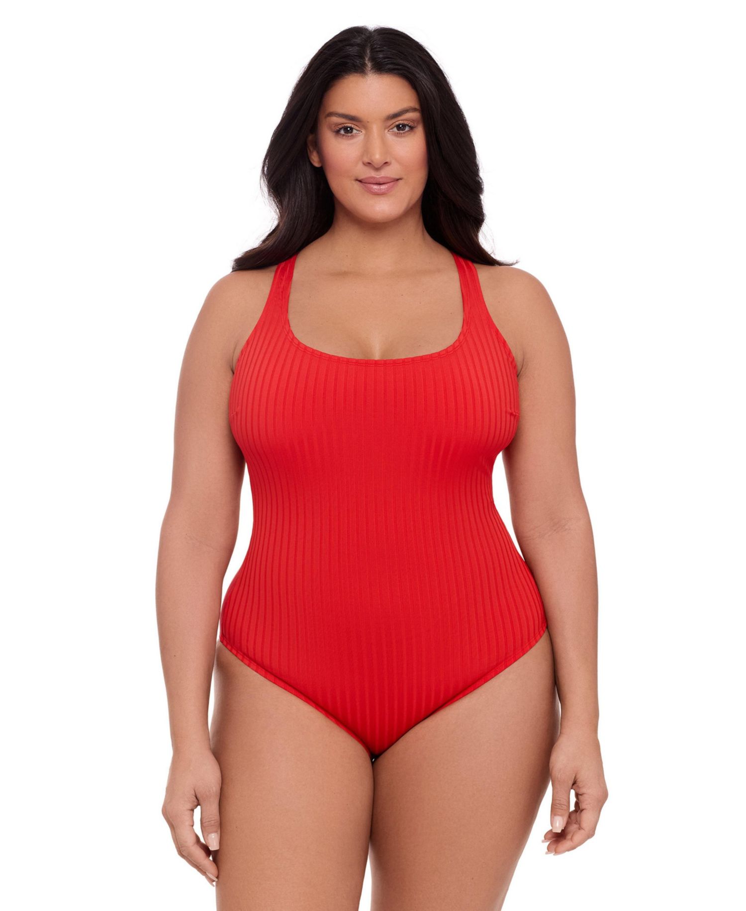 Women's Smoothing and Sculpting Ribbed Scoop-Neck Crossback One-Piece Swimsuit