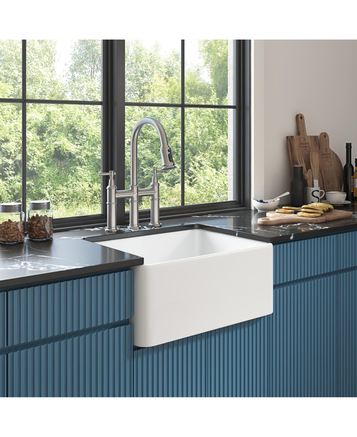 flynama Ceramic Farmhouse Sink Deep Apron Front Undermount Kitchen Single Bowl