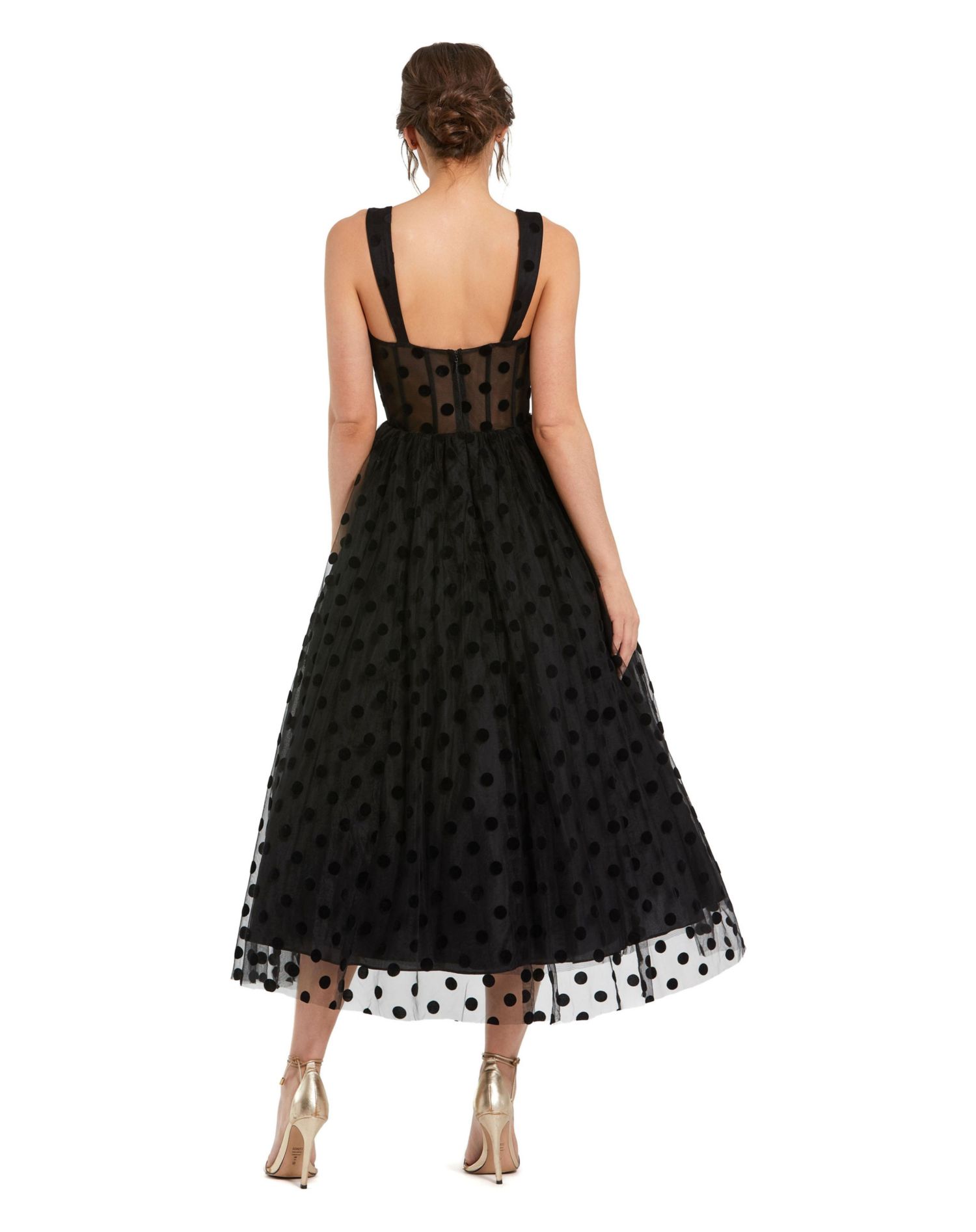 Petite Polka Dot Net Bustier A-Line Midi Dress