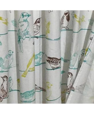 72-inch 100-Percent Cotton Fabric Shower Curtain with Teal Beige Black Birds