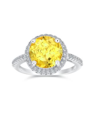 3CT Clear CZ Round Solitaire Halo Promise Ring Sterling Silver Thin Pave Band