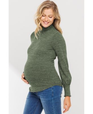 Maternity Shimmer Long Sleeve Mock Neck Top