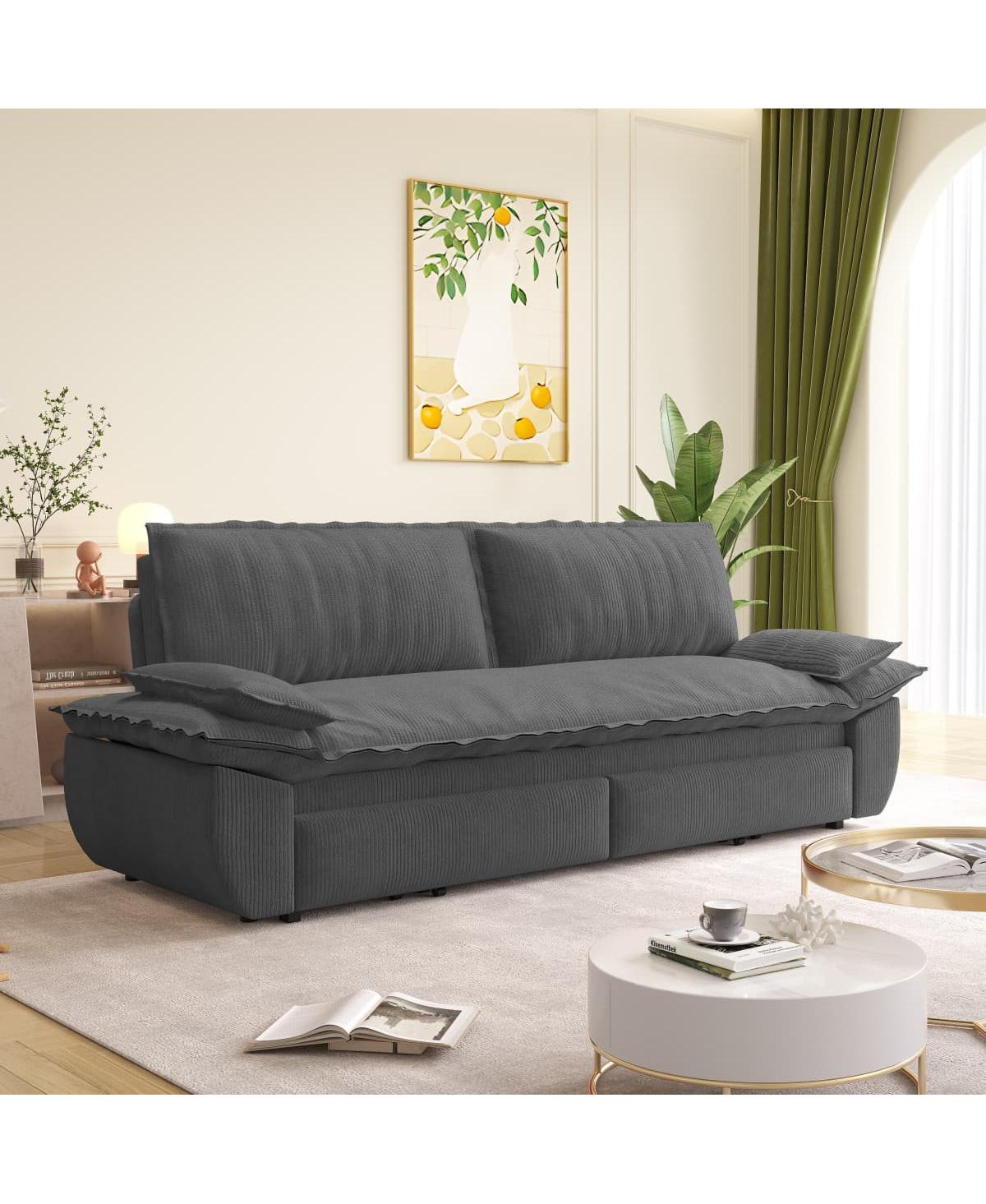 Maison Boucle Corduroy Queen Sleeper Sofa Bed with Pull-Out for Small Spaces