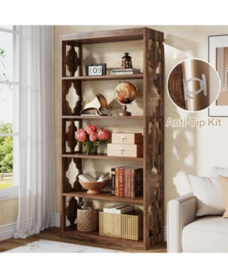 6-Tier Bookcase Set of 2, 70-Inch Tall Freestanding Bookshelf with Rhombus Pattern for Living Room, Bedroom