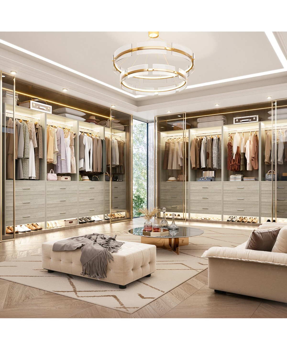 Aheaplus 24" Freestanding Closet Organizer System with Hanging Rods and Drawers