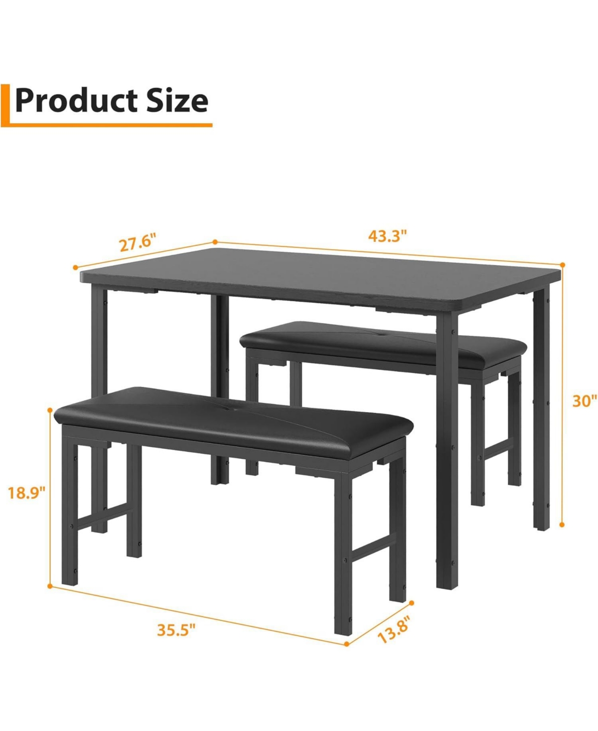 gaomon Dining Table Set for 4, 3-Piece Kitchen with 2 Upholstered Benches, Space-Saving Room Breakfast Nook and Small Spaces