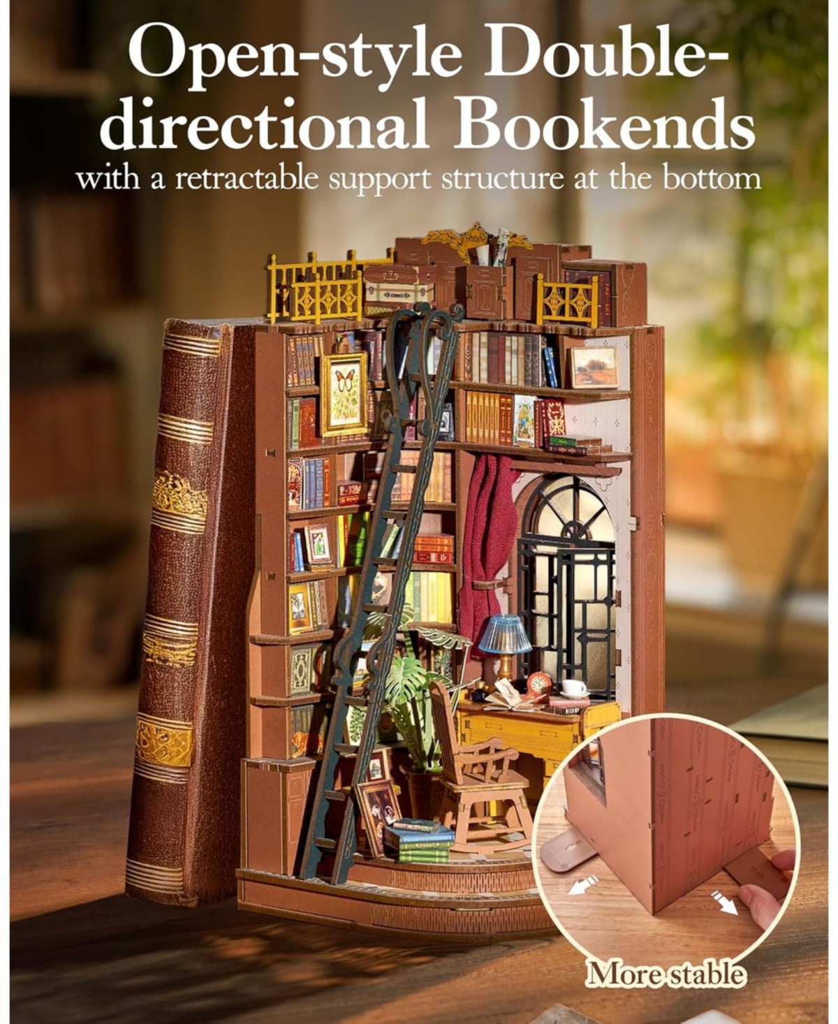 Robotime Book Nook Kit, Diy Miniature House Kit, 3D Wooden Puzzle Bookends,Bookshelf Decor, Simple Assembly Dollhouse Kit, Creative Unique Gifts