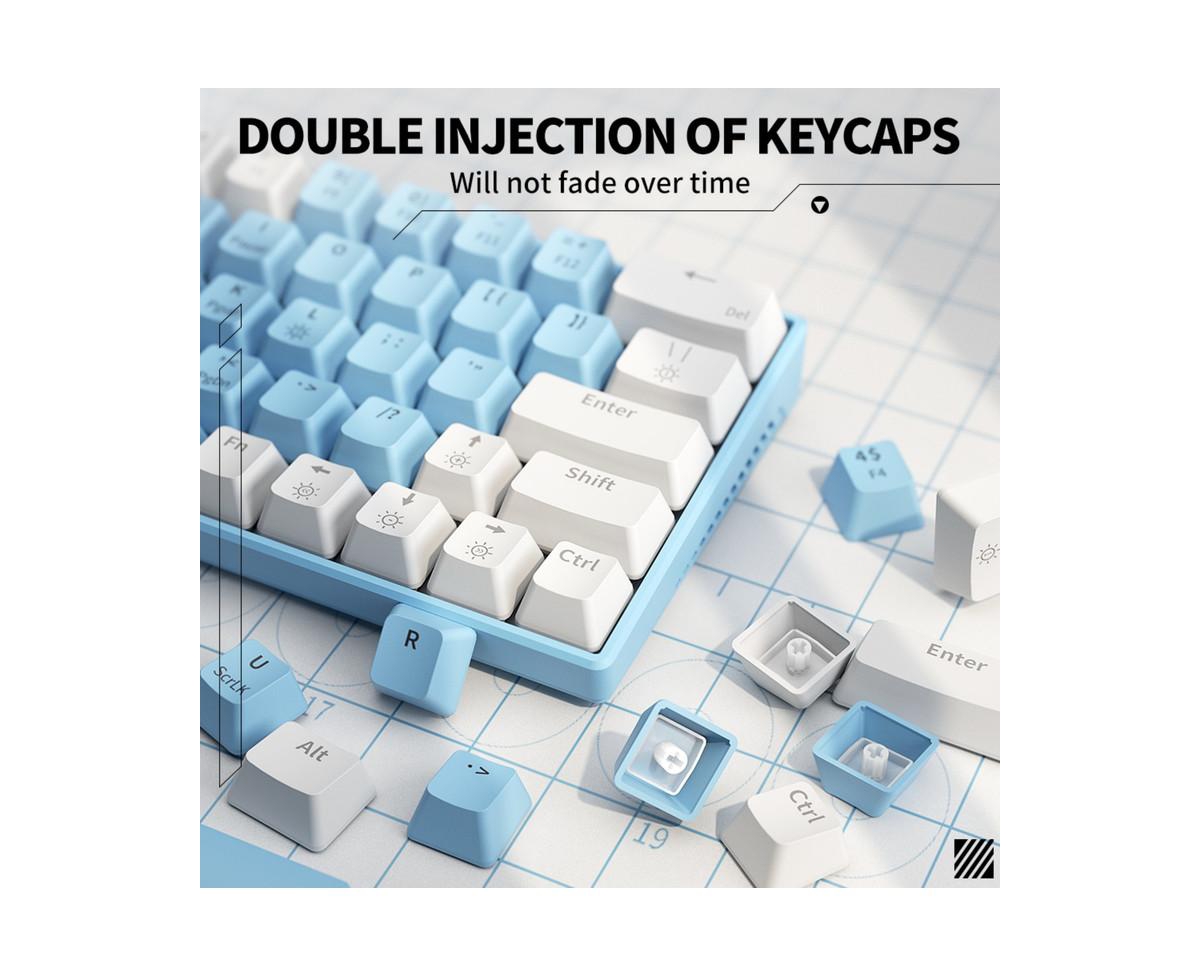 Risokeys 63-Key Wired Mechanical Keyboard, Blue Switch, Hot-Swappable, Rainbow Backlit – Compact Gray/Beige for Gaming & Work.