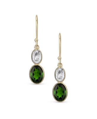 Classic 10K Gold Faceted Double Natural Stones Bezel Set Oval Drop Earrings