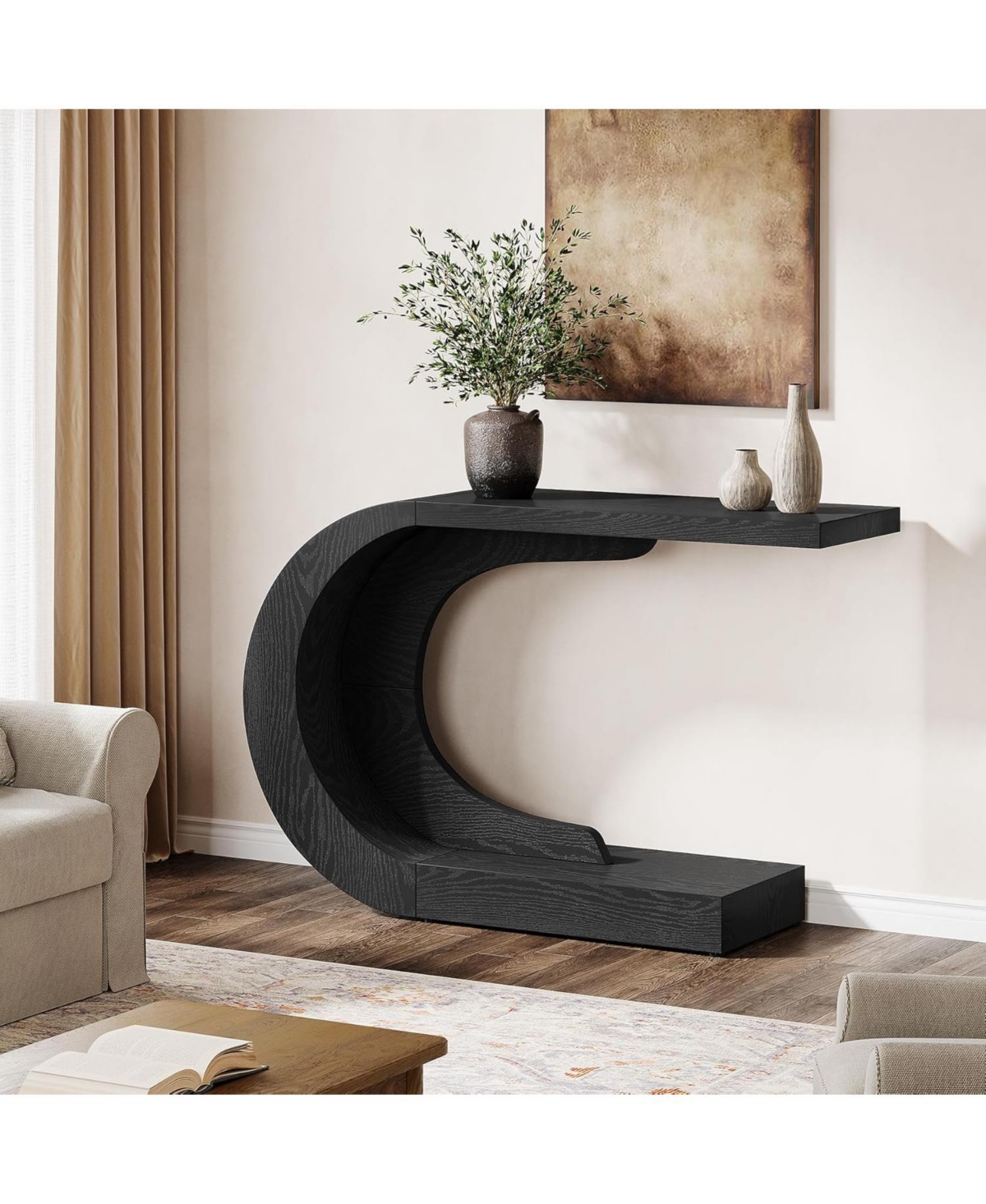 Tribesigns 43.3" C-Shaped Console Table, Mid-Century Modern Wood Entryway Hallway Heavy-Duty Entry Accent Table for Hall, Living Room, Entrance