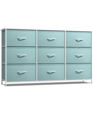 9 Drawers Dresser- Storage Unit with Steel Frame, Wood Top, Fabric Bins