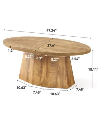 Oval Coffee Table, 47-Inch Living Room Table with Polygonal Pedestal, Modern Center Accent Furniture, Child-Friendly, Yellowish Brown