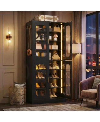 Shoe Cabinet With LED Light, Closet Shoe Organizer with Adjustable Shelves