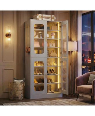Shoe Cabinet With LED Light, Closet Shoe Organizer with Adjustable Shelves
