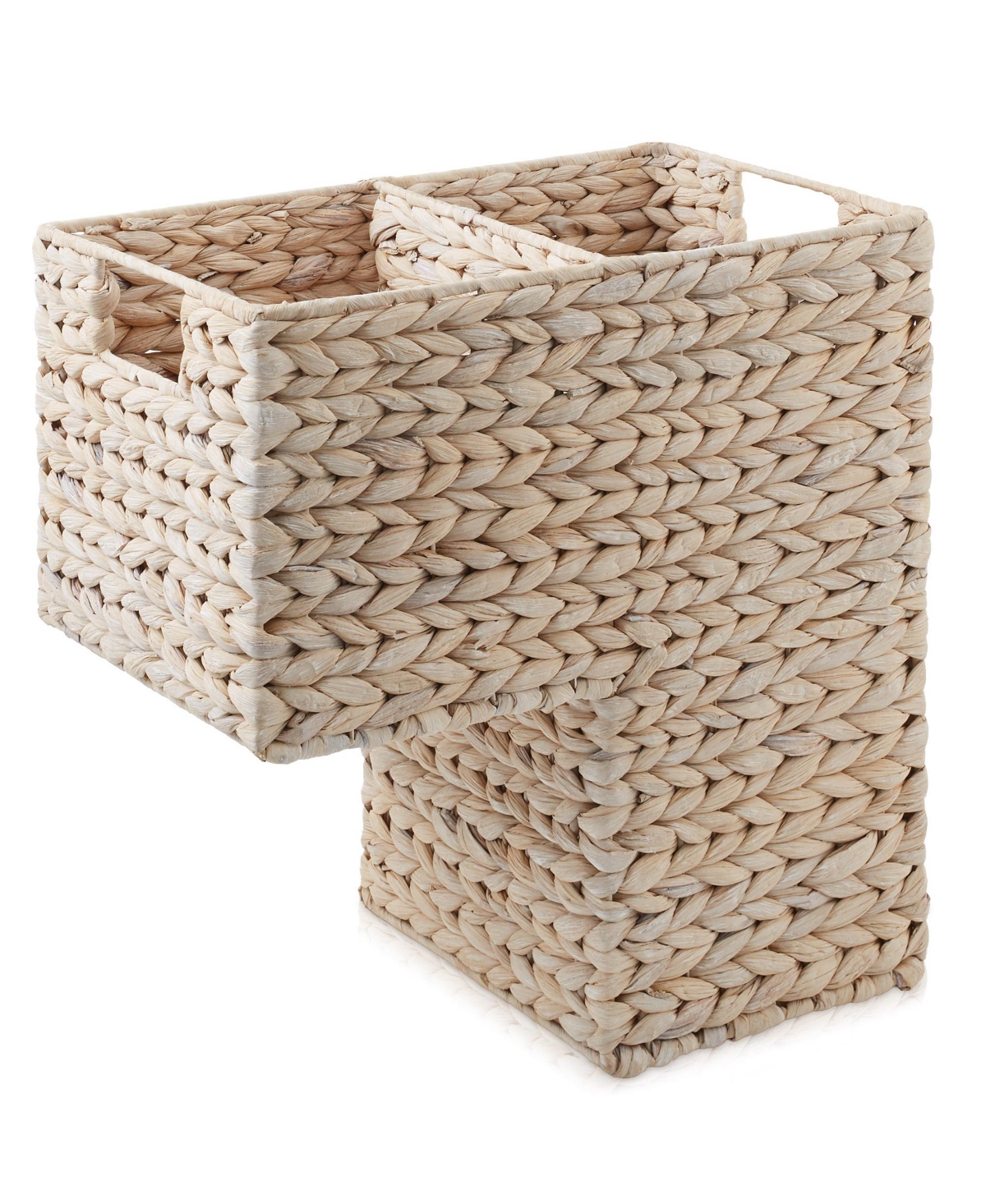 Casafield Stair Basket with Handles, Natural - Woven Water Hyacinth Staircase Step Organizer Bin - Whitewash