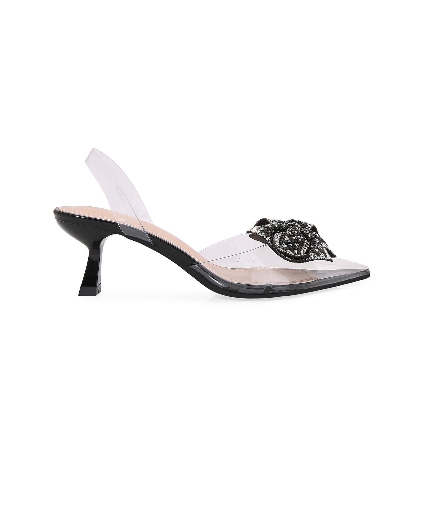 Women's Ninetta Clear Slingback Heels with Crystal Bow