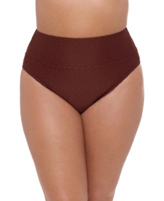 Women's Smoothing and Sculpting Ultra-Banded Grid Textured High-Waist Swimsuit Bikini Bottoms
