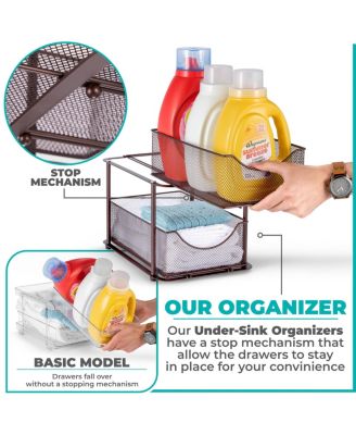 2 Tier Baskets with Mesh Sliding Drawers - Ideal Cabinet, Under the Sink - Great for Bathroom, Kitchen, Office, etc