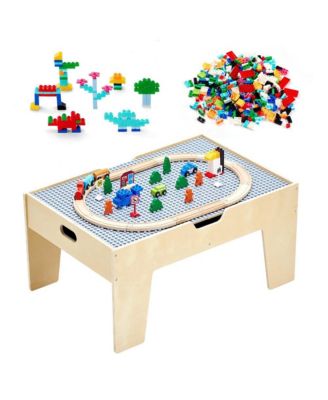 Activity Play Table with 290 Bricks and 30-Piece Wooden Train Set
