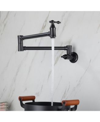 Pot Filler Faucet, Retro Single Hole Two Handles Wall Mount Kitchen Faucet, Double Joint Swing Arm Pot Filler Folding Kitchen Faucet