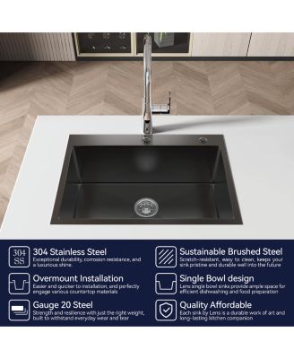 23x19inch Black Stainless Steel Kitchen Sink Undermount Single Bowl Handmade