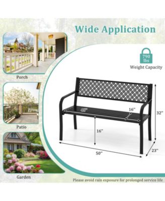 50" Outdoor Garden Bench with Geometric Lattice Backrest Armrests and Slatted Seat
