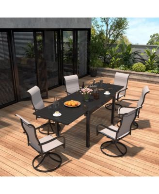 7-Piece Outdoor Dining Set with Aluminum Extendable Table 53"- 106" and Swivel Dining Chair