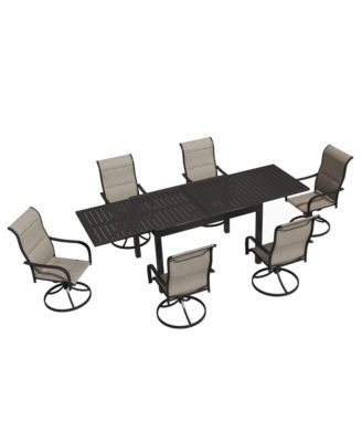 7-Piece Outdoor Dining Set with Aluminum Extendable Table 53"- 106" and Swivel Dining Chair