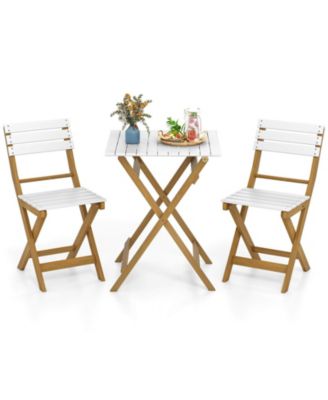 3-Piece Folding Patio Bistro Setwith Slatted Design Small Outdoor Furniture Set