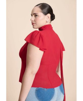 Women's Flutter Sleeve Top With Necktie