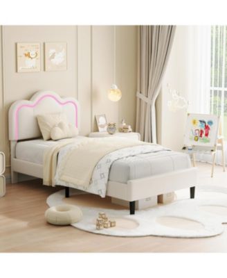 Easy Assembly Twin Size Upholstered Smart LED Bed Frame Space Saving, for Living Room, Guest Room