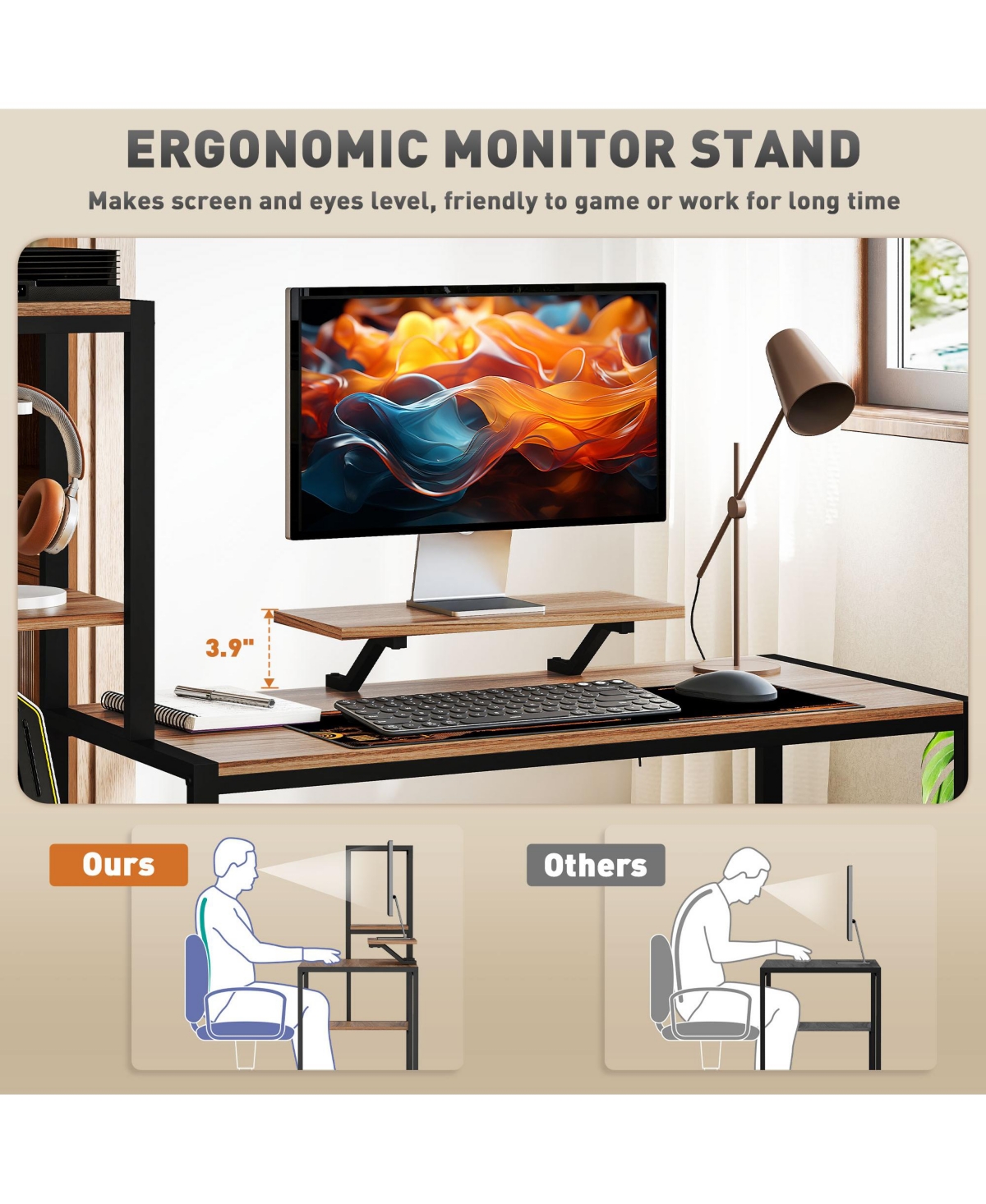 Homcom Computer Desk with Monitor Sd 4-Tier Shelf Home Office Desk