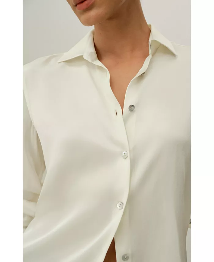 Women's Spread Collar Silk Shirt - thumbnail 4