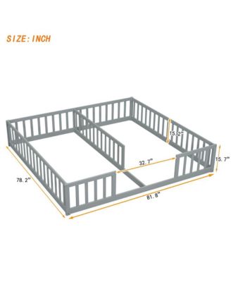 Double Twin Floor Bed with Safety Fence Low Profile Shared Sleeping Bed for Kids No Door Design