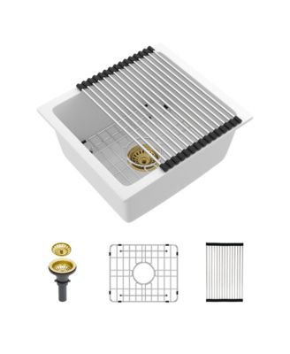 18x16x9inch White Quartz Composite Undermount Kitchen Sink Granite Workstation Deep