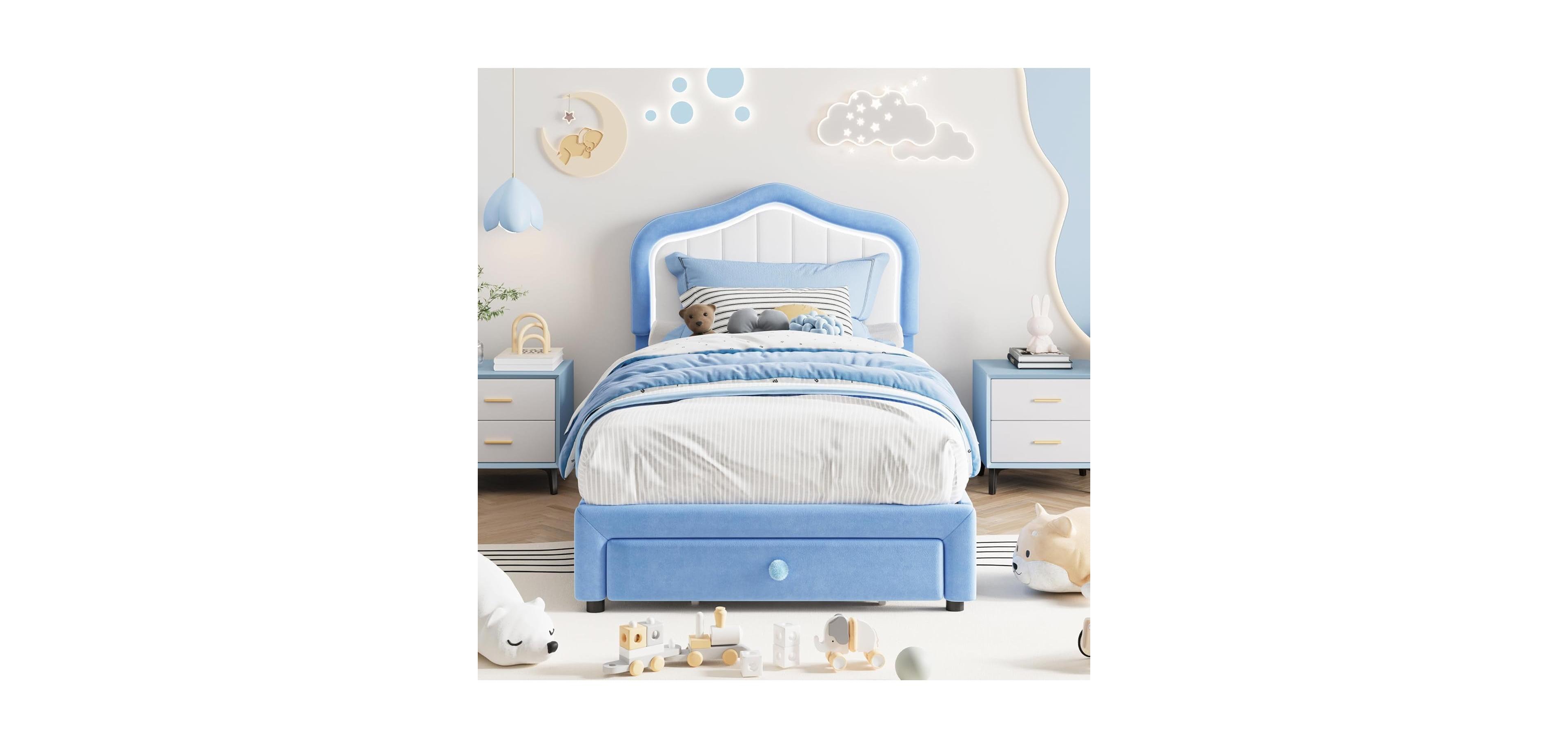 gaomon Easy Assembly Twin-xl Size Led Upholstered Bed Frame Space Saving, for Living Room