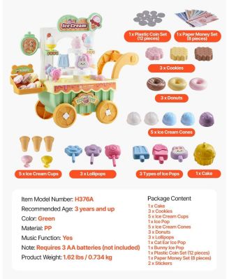 Ice Cream Cart with 27 PC Accessories & Money, Sound/Light