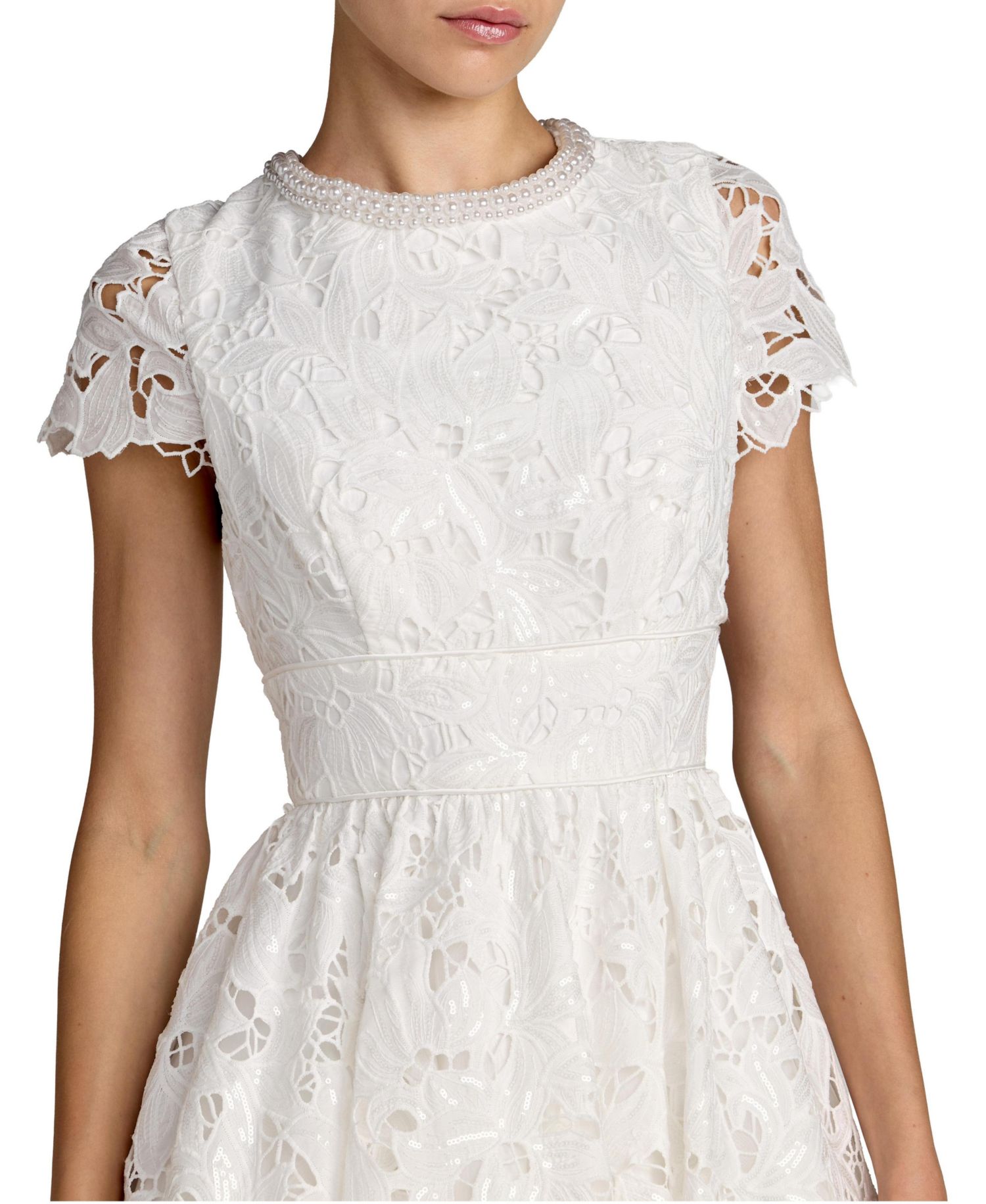 Petite Lace Embellished Cap Sleeves A Line Midi Dress