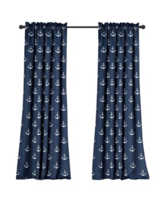84x52 Inch Navy Nautical Anchor Curtain Set, 2 Panels