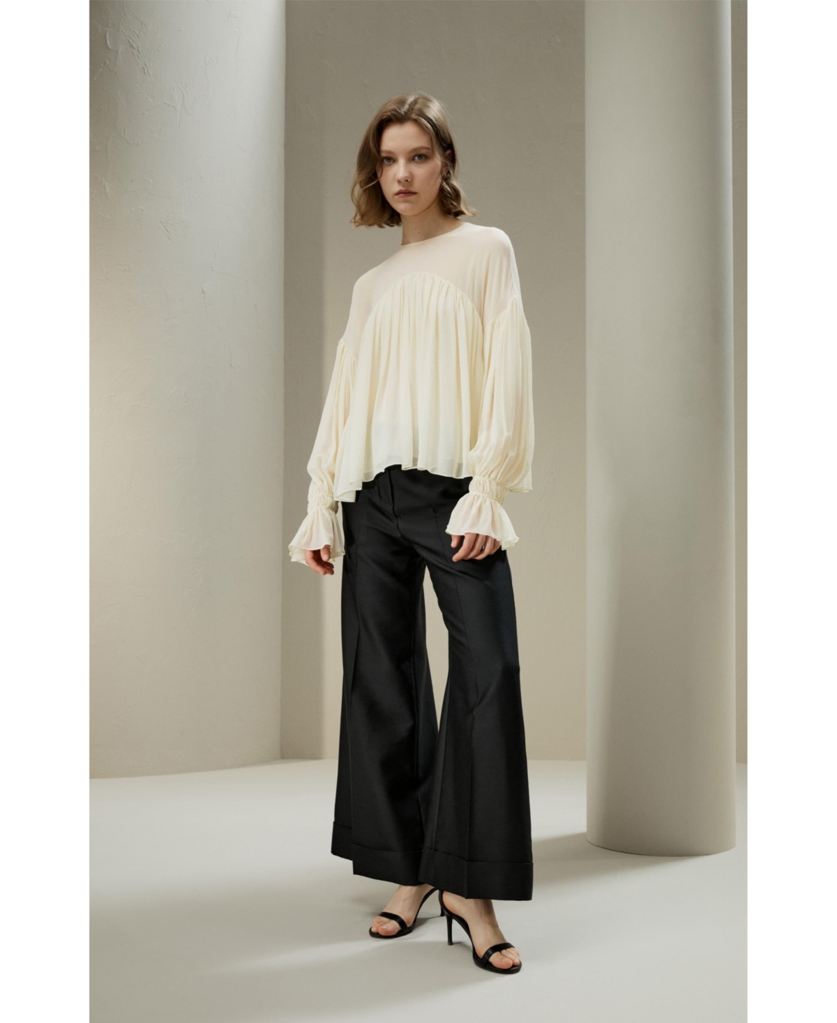 Lilysilk Women's Sheer-Shoulder Ruffle