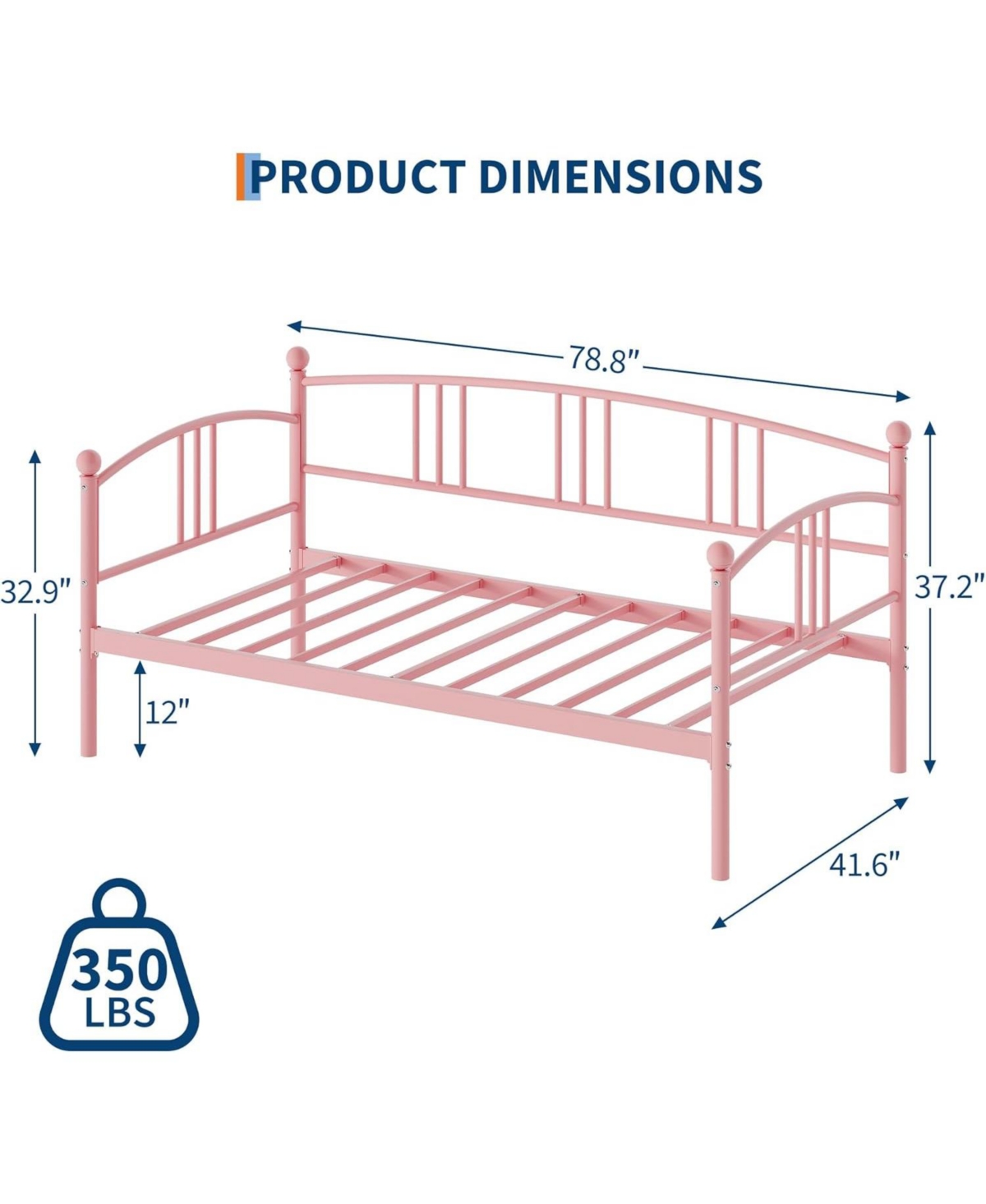 gaomon Daybed, Sturdy Metal Day Bed with Steel Slat Support, Arched Headboard Sofa for Living Room