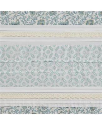 72 x 72-in Cotton Shower Curtain with Teal Blue Grey Cream White Paisley Pattern