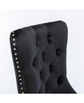 Modern Velvet Upholstered Dining Chairs Set of 2, Mid Century Kitchen Side Chairs with Back Pull Rod for Kitchen, Living Room