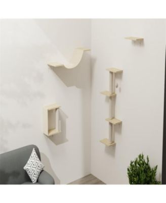 Wall-mounted Cat Tree in Natural Wood