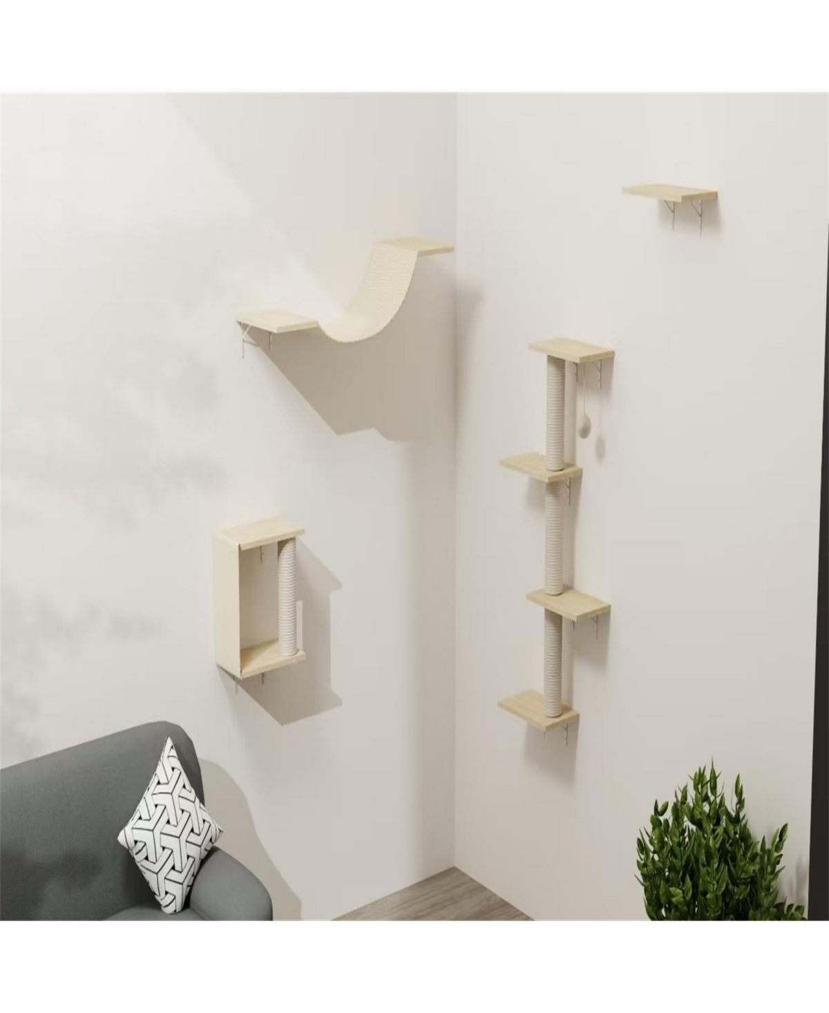 Aostirmotor Wall-mounted Cat Tree in Natural Wood