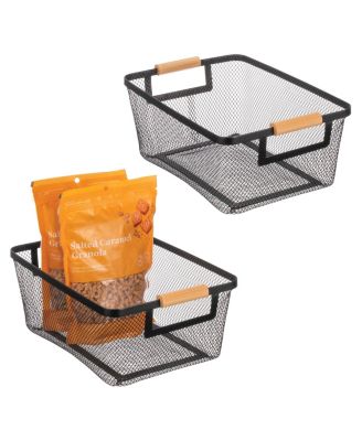 Metal Wire Pantry Basket with Wood Handles - Set of 2