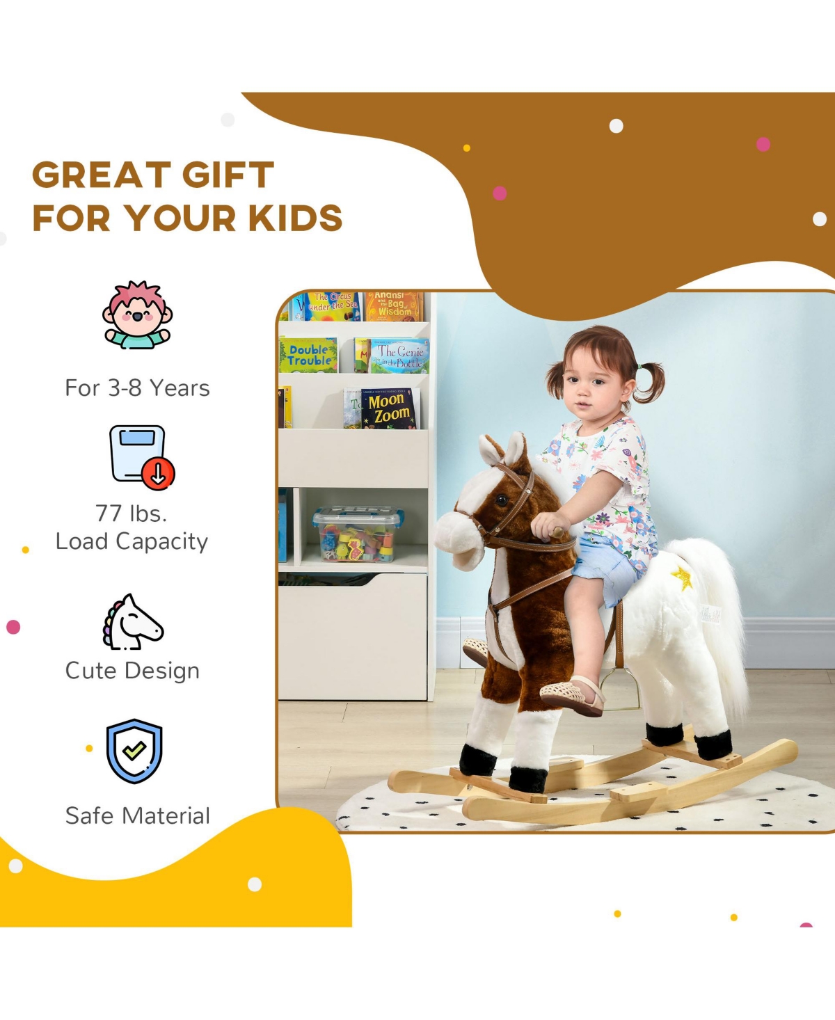 Qaba Rocking Horse Toddler Ride on Horse with Sound Saddle, Brown