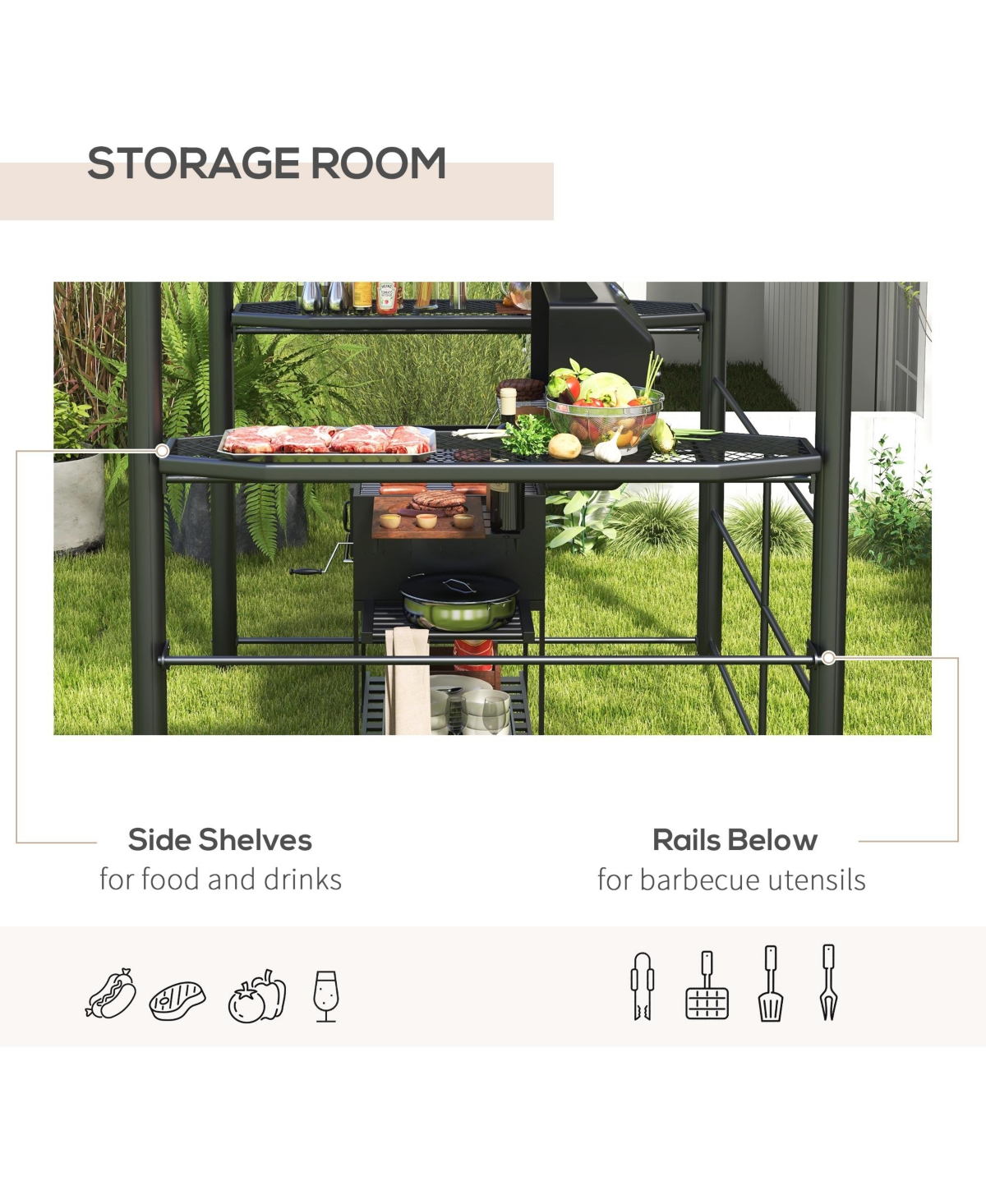 Outsunny 8' x 5' Grill Gazebo Shelter with Vented Pc Roof, Side Shleves