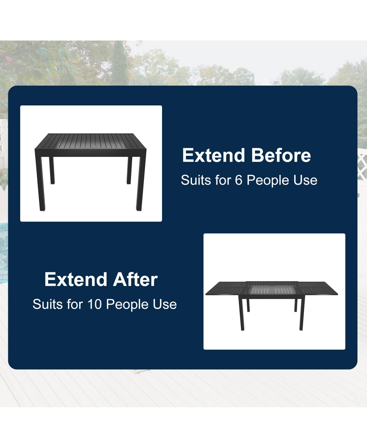 Boyel Living 7-Piece Outdoor Dining Set Aluminum Extendable Table 53"- 106" with Swivel Dining Chair Outdoor Swivel Chairs